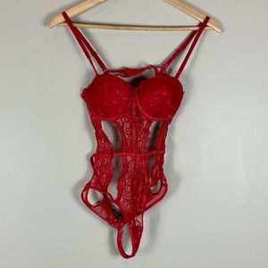 Body Rage Spencer’s Sexy Red Lace Bodysuit Lingerie